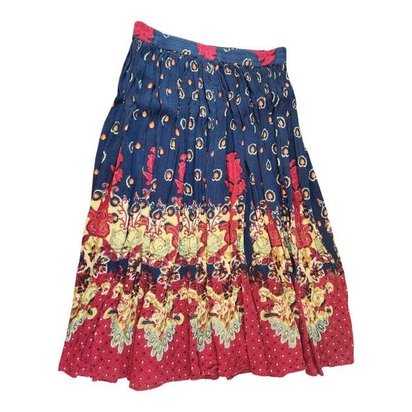 Collections etc. Vtg skirt red navy stretch waist floral midi 90s hippie sz med - Picture 1 of 9